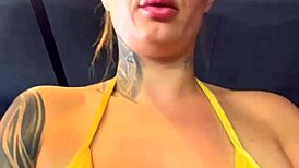 Training in bikini at Copacabana beach gym with friend