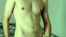 In the bedroom, a solo amateur performs huge masturbation leading to orgasm and cum on webcam