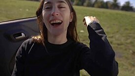 Horny teen, you gonna swallow me on this road trip?