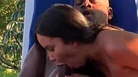 asian hottie banging outdoors on farm with bbc