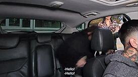 Lucky uber driver fucks three petite spanish brunettes in ass outdoor flashing small tits!