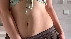 Cute petite 18+ girl touches herself with shaved pussy fingering 😊