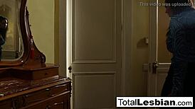 an interracial lesbian threeway unfolds in the bathtub with nude babes fucking.