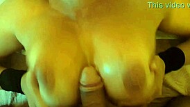 stepmom massaging her big nipples with cum during dirty sex