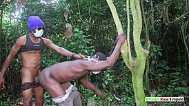two straight african buddies got wild, banging bareback in the public bush during a walk. it was raw and real.