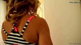 Busty housewife licks young gardener girl's pussy in garden