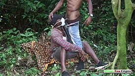 two straight african buddies got wild, banging bareback in the public bush during a walk. it was raw and real.