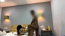 This asian school girl with a big ass gets bent over in the hotel for doggystyle fucking 😍