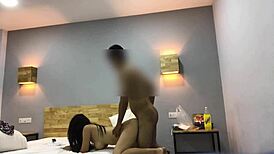 This asian school girl with a big ass gets bent over in the hotel for doggystyle fucking 😍
