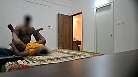 maid gives blowjob and deepthroat while cleaning room