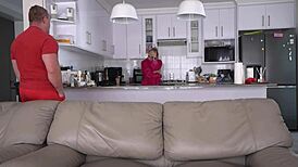 Stepdad catches stepdaughter watching anal porn and begs for cum in ass