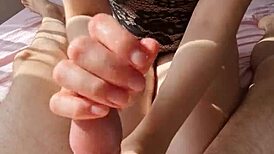 I can't believe how hot Sunny's handjob feels, making me cum so hard!