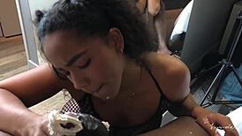 Amateur couple gives sloppy blowjob to big cock