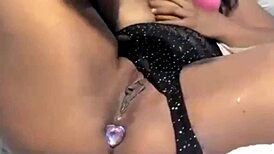 horny stepsister moans while masturbating for dad on bedroom call