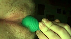 High & masturbating with dildo in solo play