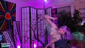 Sexy emo redhead fingering anal while pole dancing