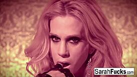 Sexy Sarah Jessie says, 'Watch me finger myself in these leather gloves.'