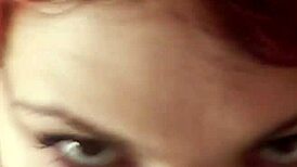 European redhead on knees sucking wrapped cock hungrily