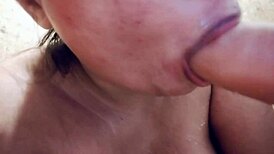 chubby babe sucks a big milky dildo in messy closeup