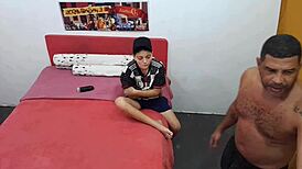 Skinny Latina teen bends over for doggystyle assfucking and anal.