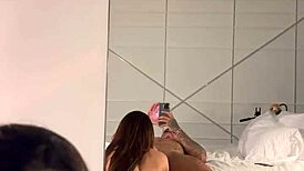 pretty big ass brazilian luiza marcato gives morning blowjob and handjob to muscular guy