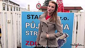 Freezing blond secretary convinced to fuck stranger in car 😏