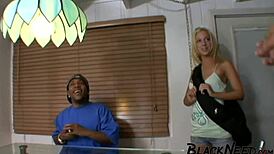 Check out blonde amateur with small tits in interracial sex.