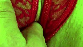 Wet Shaved Pussy in Red Thongs