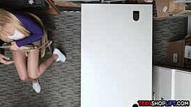 a big ass teen burglar gets caught backstage in a shop striptease