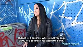 Public agent - 18yo brunette student flashes tits and fucks outdoors first time