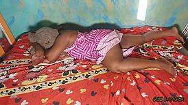 Ebony amateur queen with small waist and big tits bent over by muscular bodybuilder