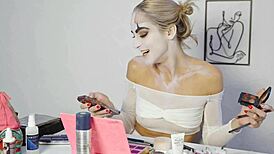 Pretty blonde does Harley Quinn makeup tutorial for Halloween