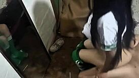 Students fuck hard, creampie in mirror 😏