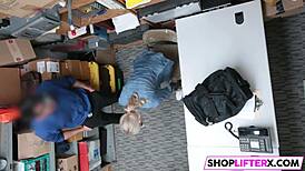 She asked the burglar to let her go, but ended up giving a blowjob in the office.