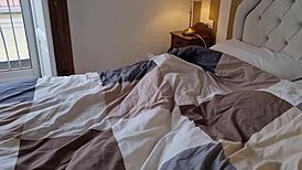 woke up horny in the bedroom, sniffed panties, jerked off, and emptied my big balls with a morning cumshot.