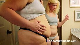two bbws measure fat bellies and show off