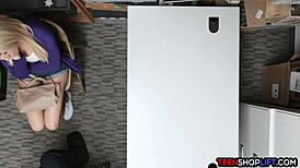 a big ass teen burglar gets caught backstage in a shop striptease