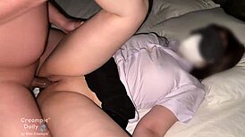 Student in miniskirt gets clothes ripped for tight bedroom creampie action