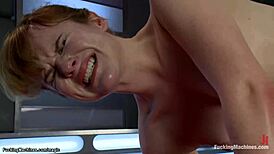 babe feels intense orgasm from double penetration machine