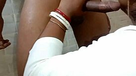 Bowdi bends over for friend in bathroom doggystyle fucking