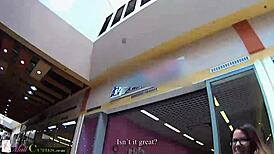 shy czech teen girl masturbates in public mall, horny and young