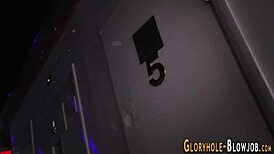 redheaded whore sucks big cock in gloryhole creampie