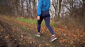 milf’s tight ass in leggings teased from behind during sporty walk