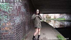 brummie babe relieves herself in a public outdoor spot