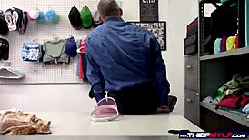 i'm a busty blonde milf thief suckin' the security guard's cock in the shop