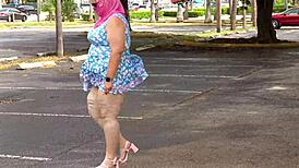 big curvy white girl blows black cock in public car