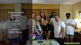 luna lips, pregnant and pretty, takes on multiple hung cocks in wild gangbang. her wet pussy gets pounded!