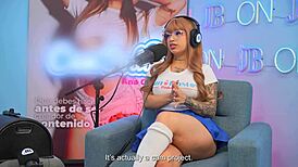 Latina Kaorianya, multi-orgasmic cosplay model, rides the machine on Juan Bustos podcast