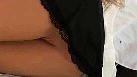 hot student gives a deep blowjob with a sex toy