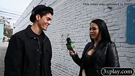 Blindfolded guy bangs twat using a dildo